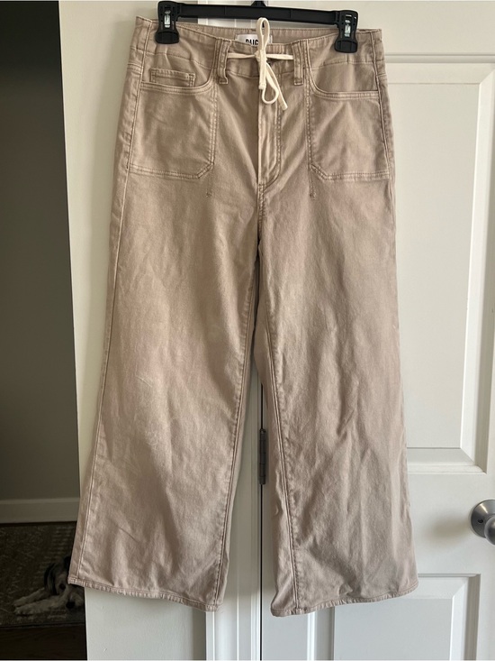 PAIGE Pants - Paige Ari Wide Leg Pants Tan Drawstring High Waist Cotton Ankle size 27 flawed